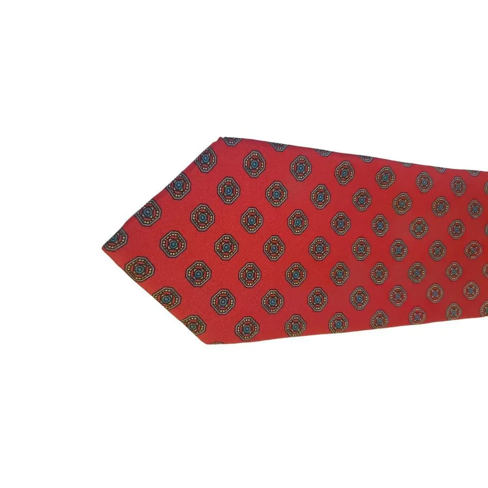 Vintage Stafford Luxury Red Micro‎ Medallion Foulard Pattern Tie Classical Power